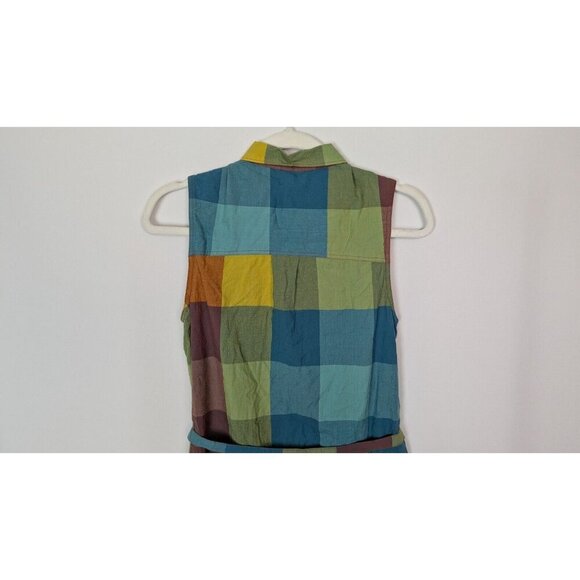 Toad & Co sz M Funday Tie Shirt Dress Organic Cotton Multicolor Checkered Plaid - Picture 10 of 14